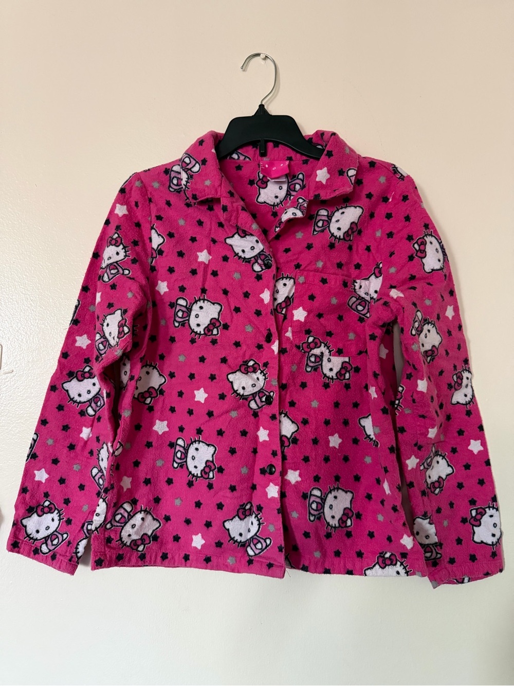 *BRAND NEW* Sanrio Hello Kitty Black&White Star Print HotPink FleecePajamaJacket